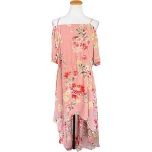 Womens As You Wish Plus Floral Print Cold Shoulder Flutter Hi Low Dress - Sz 2X